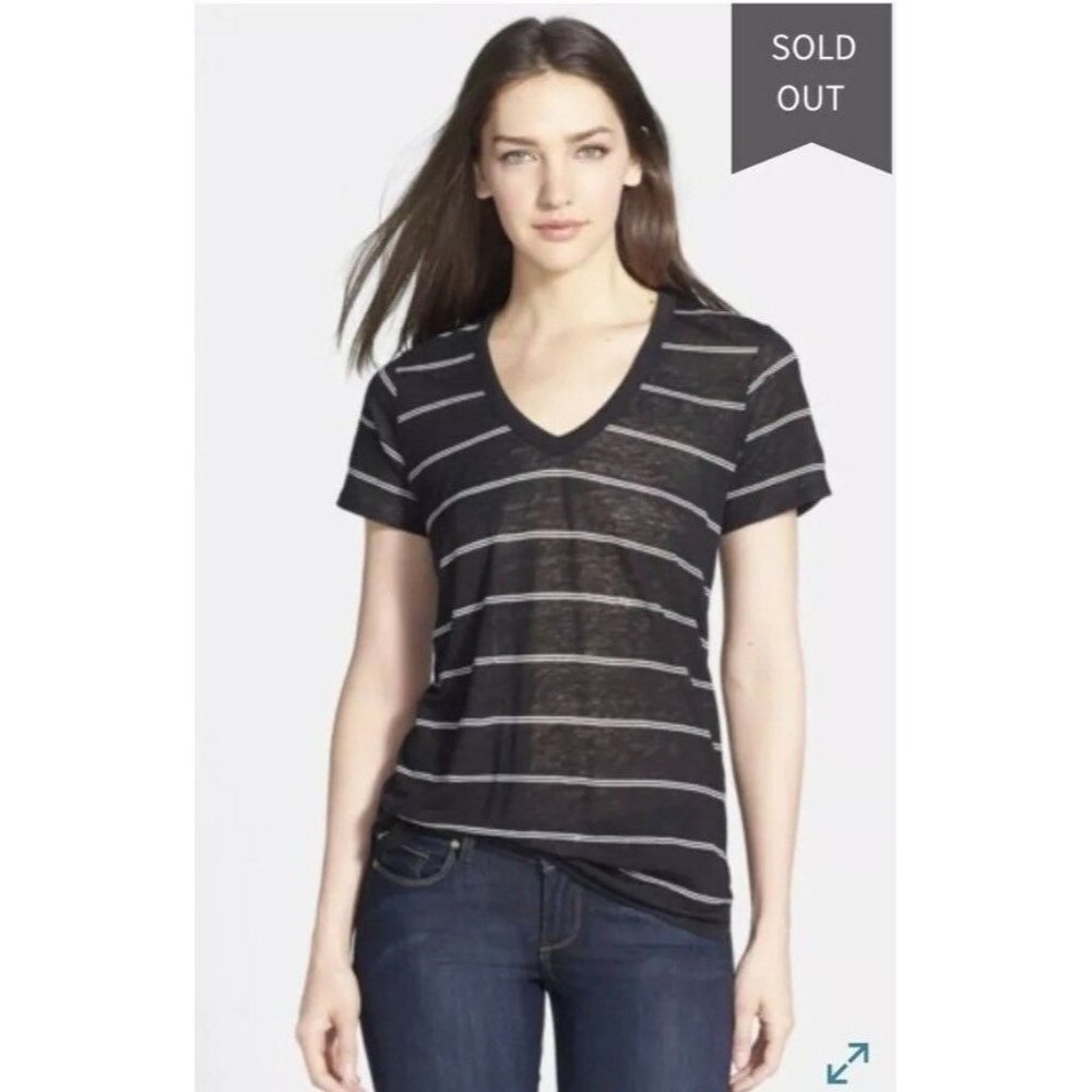 Joie Petrella Linen Tee Caviar/White Stripe V Neck